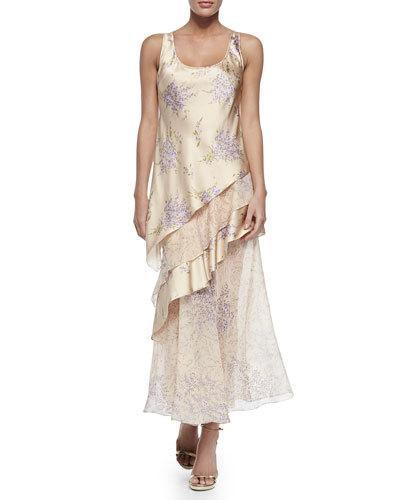 Tiered Tank Maxi Dress, Nude/wisteria