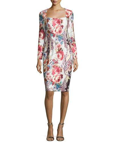 Long-sleeve Square-neck Cocktail Dress,
