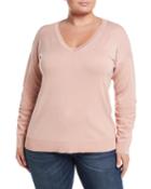 V-neck Ruched-sleeve Knit Top,