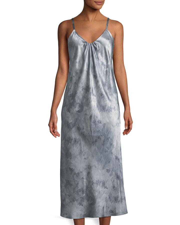 Watercolor Marble Shirred-neck Camisole Dress