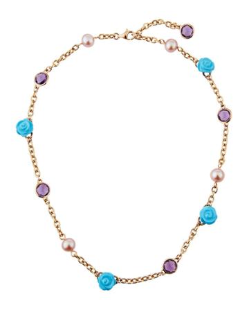 18k Turquoise, Amethyst And Violet Pearl Necklace