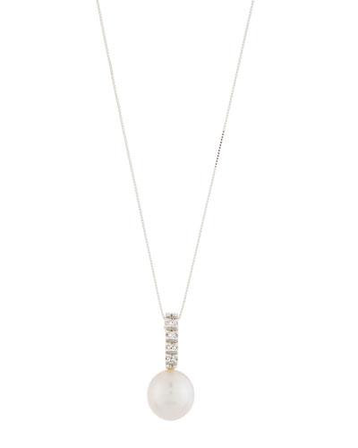 14k White Gold Pearl & Diamond Pendant Necklace,