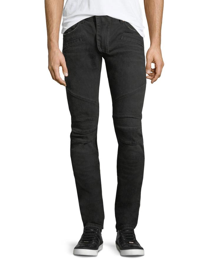 Solid Denim Skinny Biker Jeans