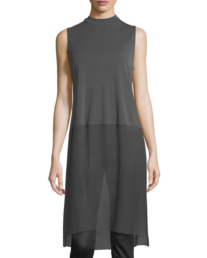 Sleeveless Mock-neck Stretch Silk Jersey Tunic