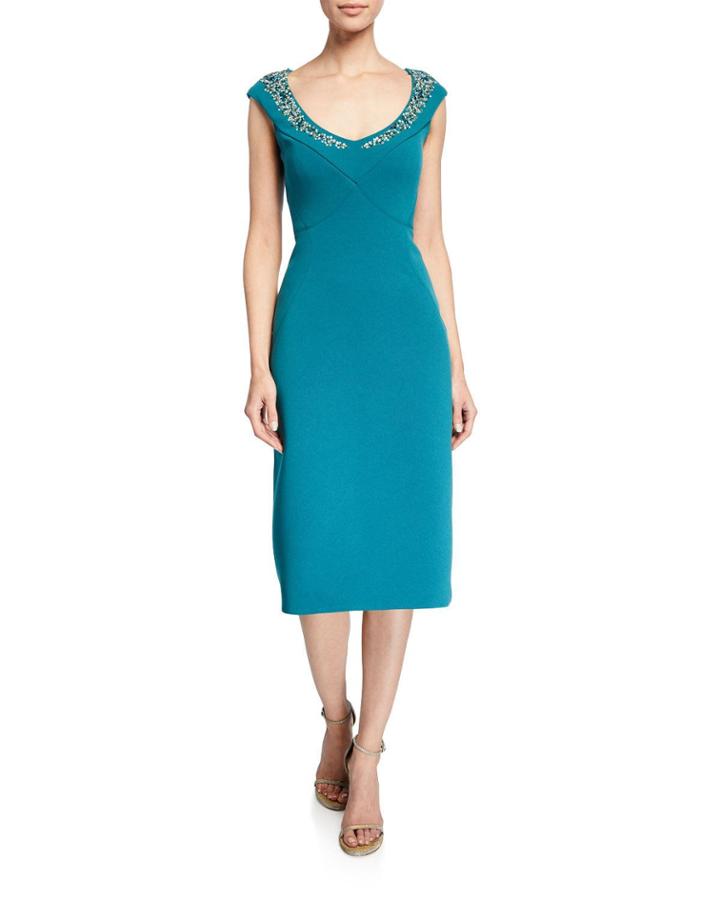 Sequined Neck Bonded Crepe Dress