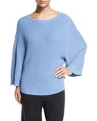Ribbed Boat-neck Dolman Sweater, Blue,
