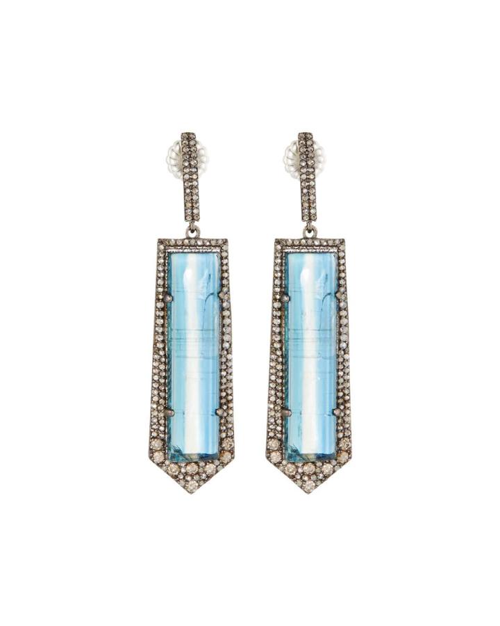 Black Silver Drop Earrings With Kyanite & Diamonds