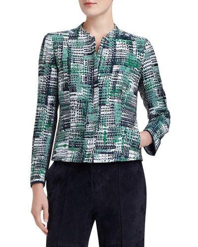 Marcy Zip-front Printed Jacket, Green
