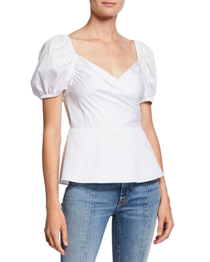 Sweetheart Puff-sleeve Peplum Blouse