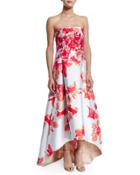 Strapless Floral-print High-low