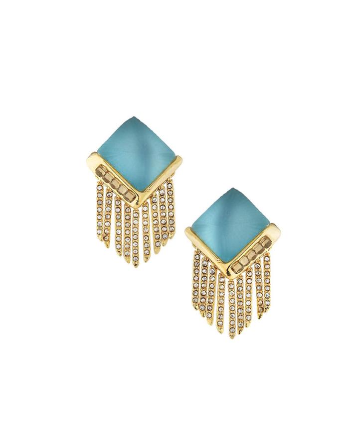 Fringe Pyramid Clip-on Earrings, Blue