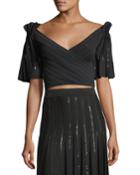Pleated Sequin Pintucked Wrap Crop Top