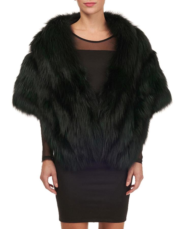 Leather-trim Silver Fox Fur