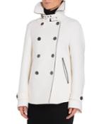 Double-breasted Leather-trim Wool Jacket