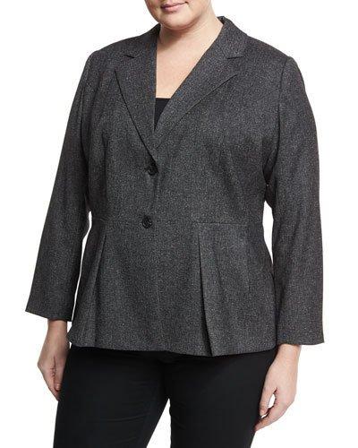 Tweed Peplum Two-button Blazer, Gray,