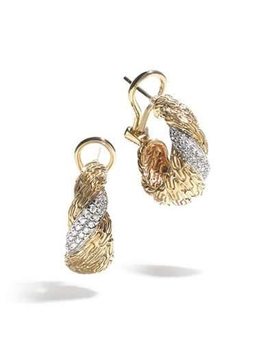 Classic Chain Twisted 18k Diamond Buddha Belly Hoop Earrings
