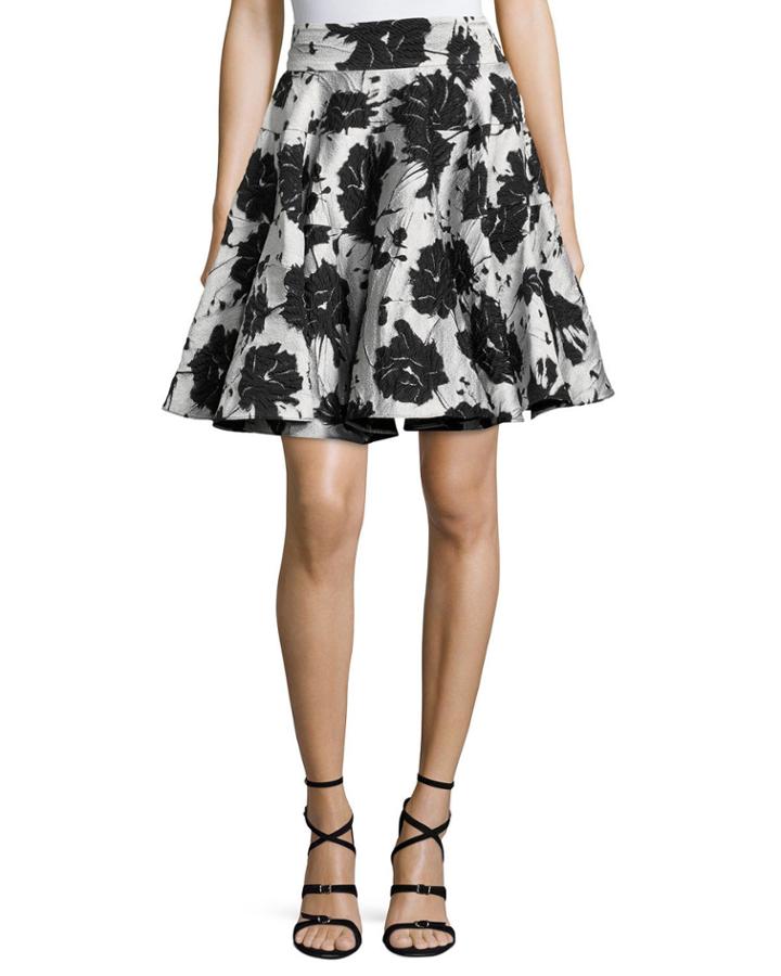 Floral Cloque Jacquard Flared