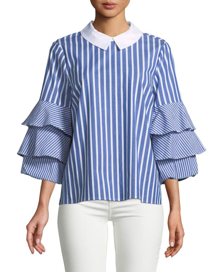 Collared Ruffle-sleeve