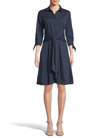 Bodice Buttoned 3/4-sleeve Tie Waist Dress