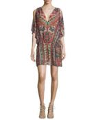 Lupita Half-sleeve V-neck Tunic Top, Red