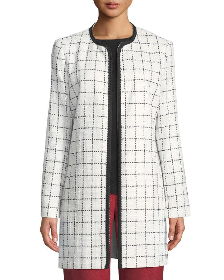 Long Checkered-tweed Topper Jacket