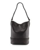 Shelly Whipstitched Leather Bucket Hobo Bag