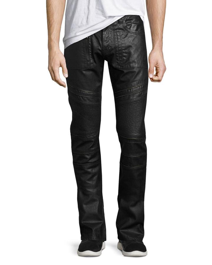 Demon Double Star Coated Moto Slim-straight Jeans, Black