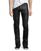 Demon Double Star Coated Moto Slim-straight Jeans, Black