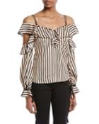 Striped Off-the-shoulder Satin Frill Top