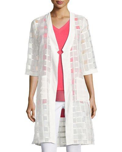 Long Open Windowpane Cardigan