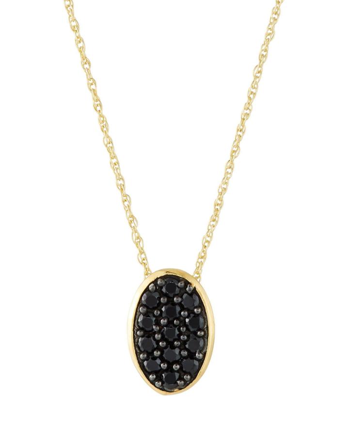Black Spinel Oval Pendant Necklace