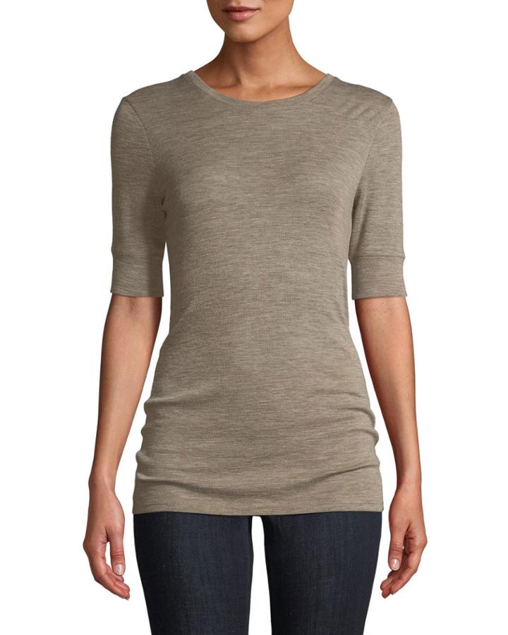 Short-sleeve Crewneck Fitted Wool Top