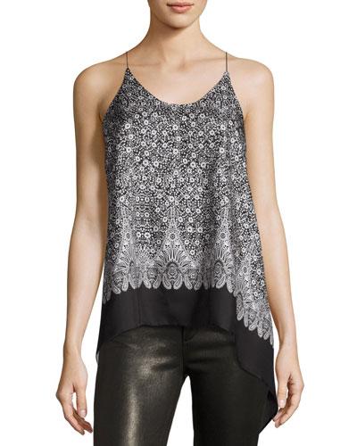 Floral Silk Cami Scarf Top, Blush/multi
