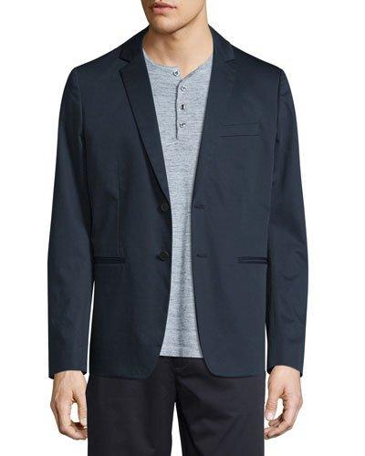 Unconstructed Two-button Sateen Jacket, Navy