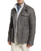 Traveler Shadow-plaid Cashmere Field Jacket, Gray