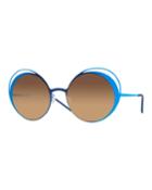 I-metal Thin Two-tone Butterfly Sunglasses, Blue