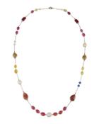 Multicolored Sapphire, Pearl & Diamond Rope Necklace