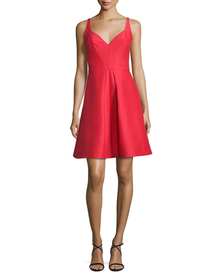 Sleeveless Pleated Structured Faille Cocktail Dress