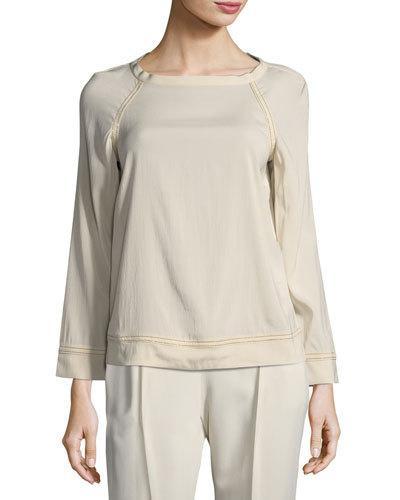 Gold Monili-beaded Stretch-silk Blouse