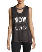 Graphic-front Oversized Tank, Gray