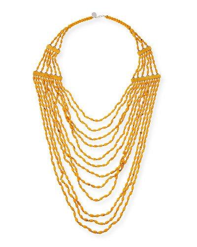 Beaded Multi-strand Long Necklace, Yellow