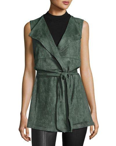 Long Belted Wrap Vest, Green