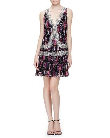 Floral-print Lace-trimmed Flounce Dress