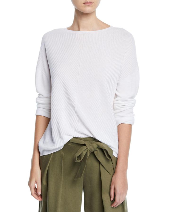Mitered Stitch Long-sleeve Crewneck
