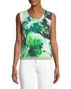 Metallic-trim Abstract-print Tank
