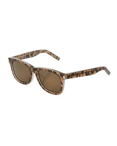 Translucent Leopard-print Square Plastic Sunglasses, Brown/black