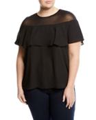 Flutter-sleeve Mesh-yoke Blouse,