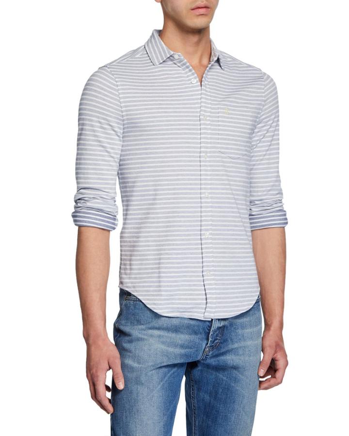 Men's Striped Twill Knit Button-down