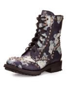 Rare Studded Floral-print Bootie, Black/white