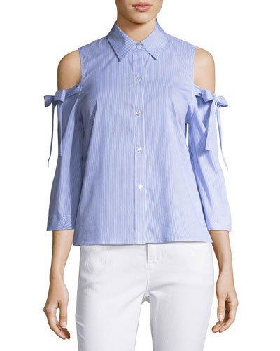Mindy Striped Cold-shoulder Top
